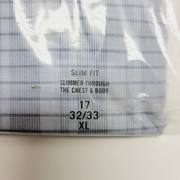 Calvin Klein STEEL+ Slim-Fit Non-Iron Stretch Blue Check Dress Shirt 17 32/33 XL - Picture 5 of 14